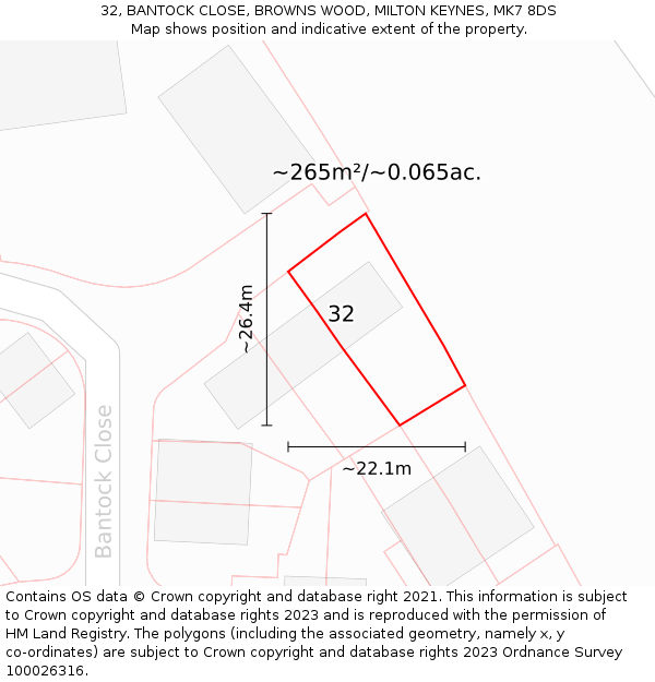 32, BANTOCK CLOSE, BROWNS WOOD, MILTON KEYNES, MK7 8DS: Plot and title map