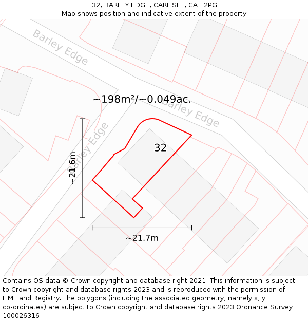 32, BARLEY EDGE, CARLISLE, CA1 2PG: Plot and title map