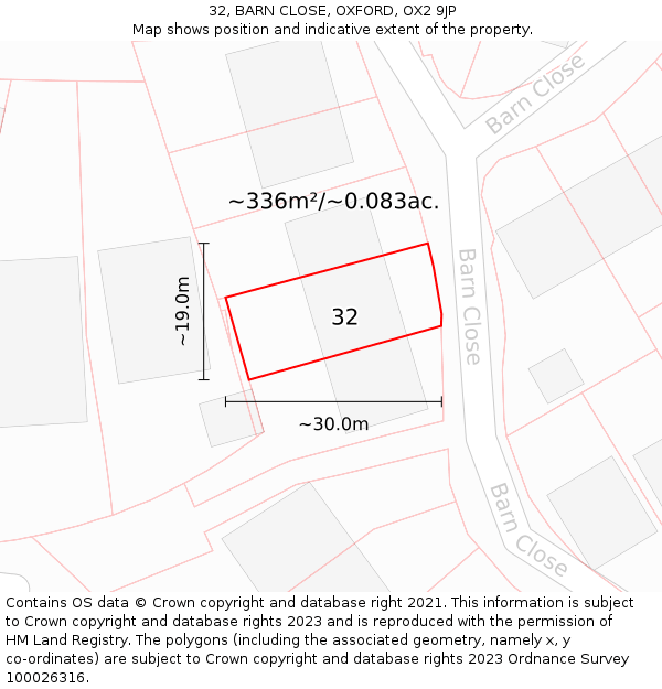 32, BARN CLOSE, OXFORD, OX2 9JP: Plot and title map