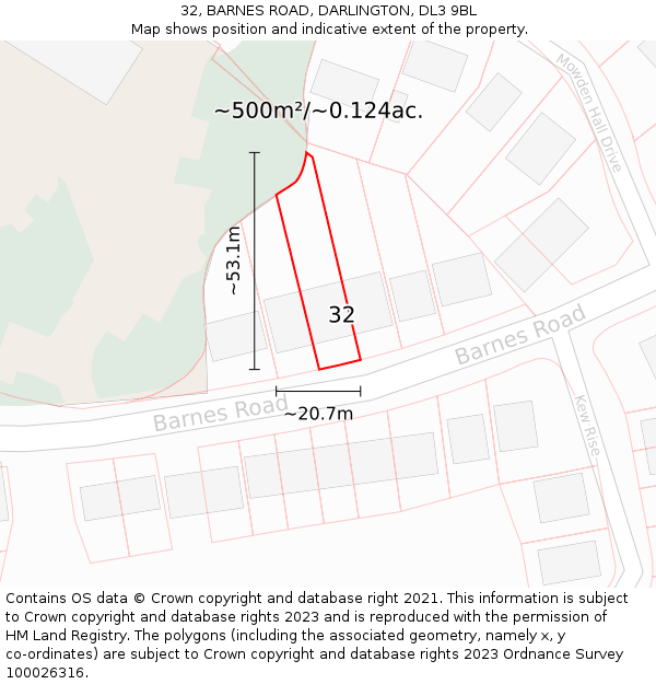 32, BARNES ROAD, DARLINGTON, DL3 9BL: Plot and title map