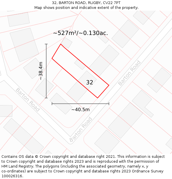 32, BARTON ROAD, RUGBY, CV22 7PT: Plot and title map