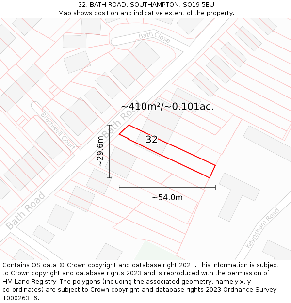 32, BATH ROAD, SOUTHAMPTON, SO19 5EU: Plot and title map