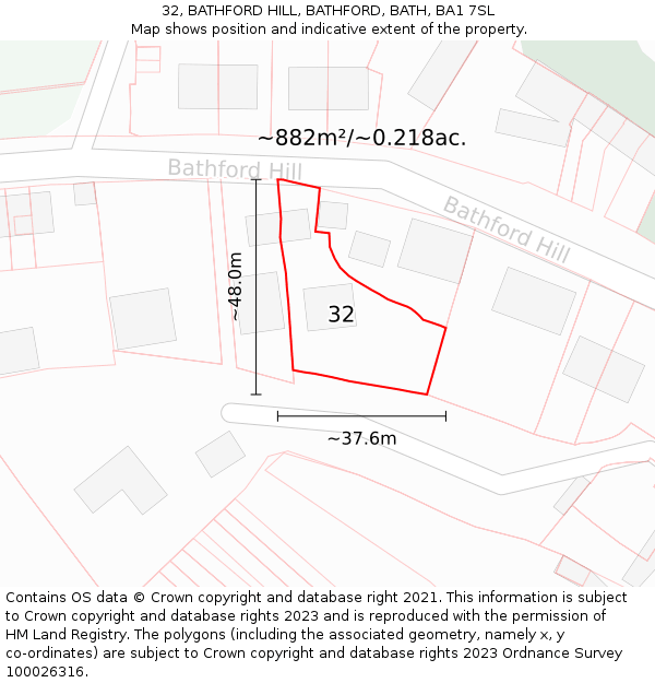 32, BATHFORD HILL, BATHFORD, BATH, BA1 7SL: Plot and title map