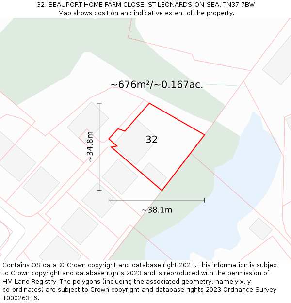 32, BEAUPORT HOME FARM CLOSE, ST LEONARDS-ON-SEA, TN37 7BW: Plot and title map