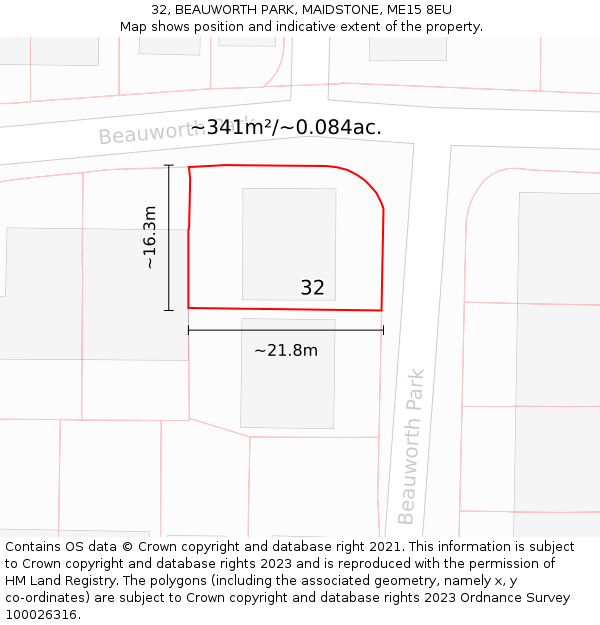 32, BEAUWORTH PARK, MAIDSTONE, ME15 8EU: Plot and title map