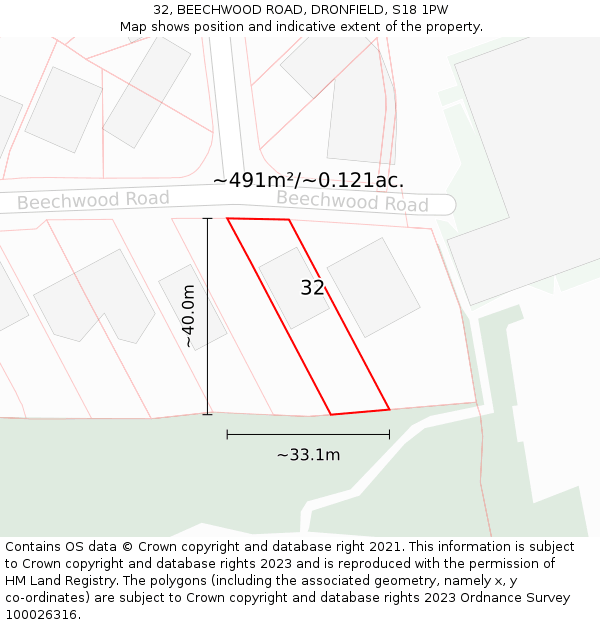32, BEECHWOOD ROAD, DRONFIELD, S18 1PW: Plot and title map
