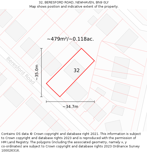 32, BERESFORD ROAD, NEWHAVEN, BN9 0LY: Plot and title map