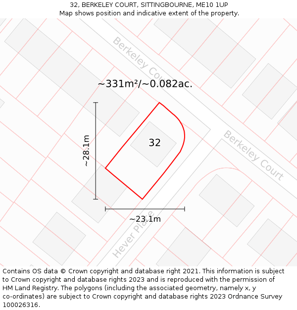 32, BERKELEY COURT, SITTINGBOURNE, ME10 1UP: Plot and title map