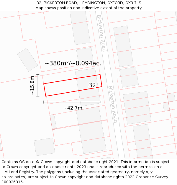 32, BICKERTON ROAD, HEADINGTON, OXFORD, OX3 7LS: Plot and title map