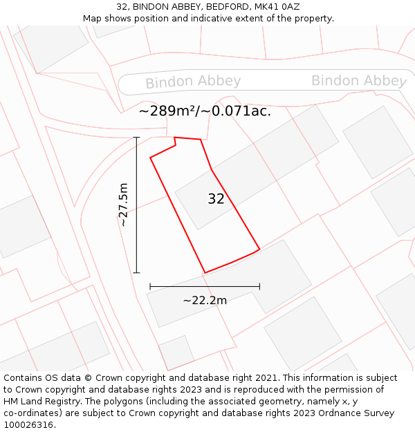 32, BINDON ABBEY, BEDFORD, MK41 0AZ: Plot and title map