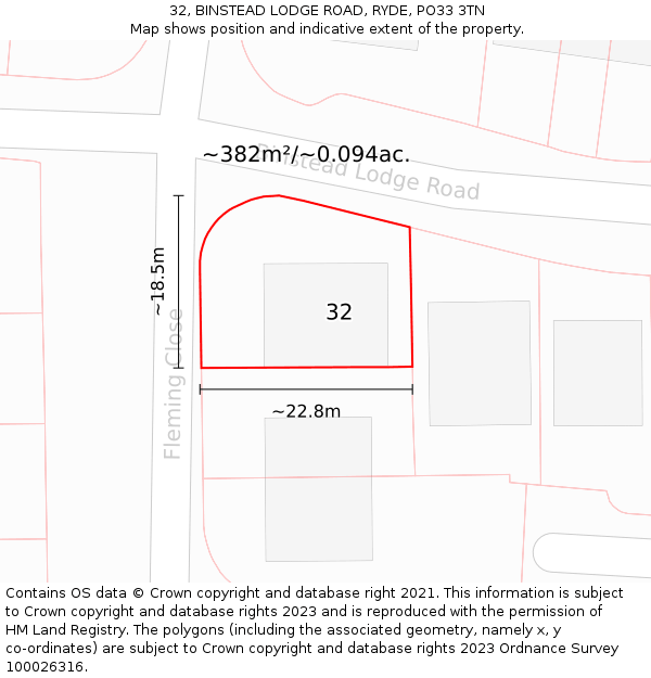 32, BINSTEAD LODGE ROAD, RYDE, PO33 3TN: Plot and title map