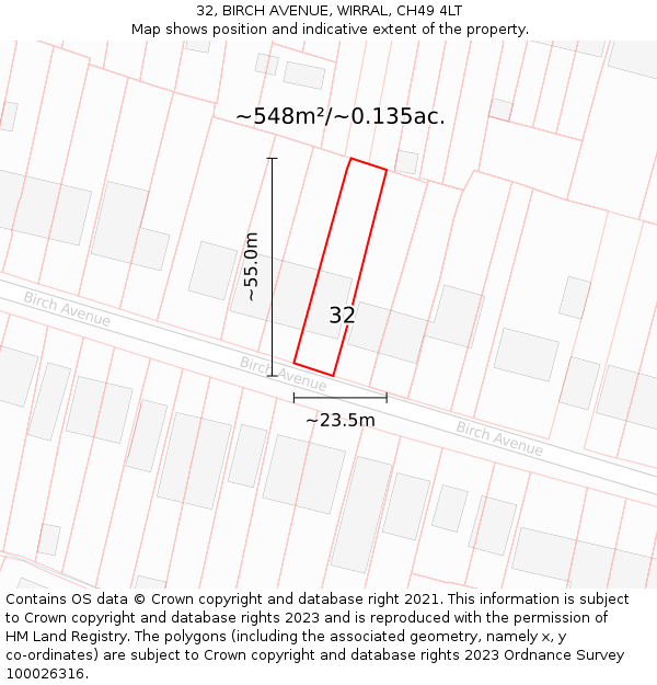 32, BIRCH AVENUE, WIRRAL, CH49 4LT: Plot and title map