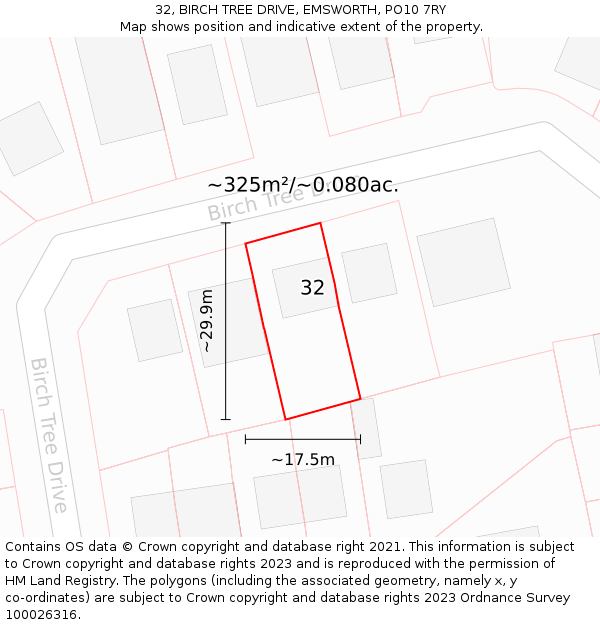 32, BIRCH TREE DRIVE, EMSWORTH, PO10 7RY: Plot and title map