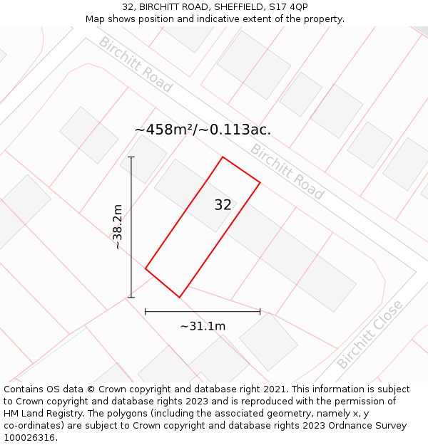 32, BIRCHITT ROAD, SHEFFIELD, S17 4QP: Plot and title map