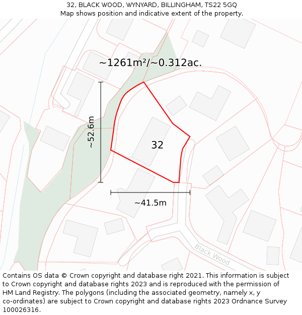 32, BLACK WOOD, WYNYARD, BILLINGHAM, TS22 5GQ: Plot and title map