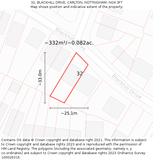 32, BLACKHILL DRIVE, CARLTON, NOTTINGHAM, NG4 3FT: Plot and title map
