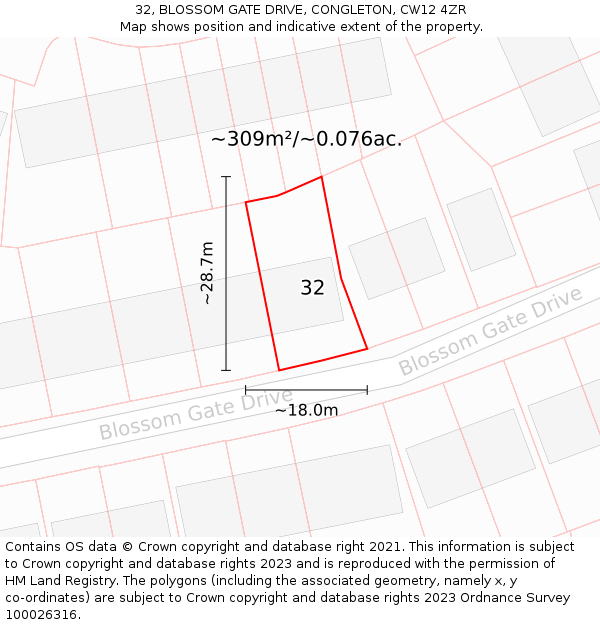 32, BLOSSOM GATE DRIVE, CONGLETON, CW12 4ZR: Plot and title map