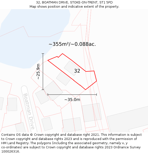 32, BOATMAN DRIVE, STOKE-ON-TRENT, ST1 5PD: Plot and title map