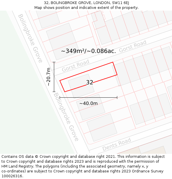 32, BOLINGBROKE GROVE, LONDON, SW11 6EJ: Plot and title map