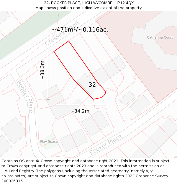 32, BOOKER PLACE, HIGH WYCOMBE, HP12 4QX: Plot and title map