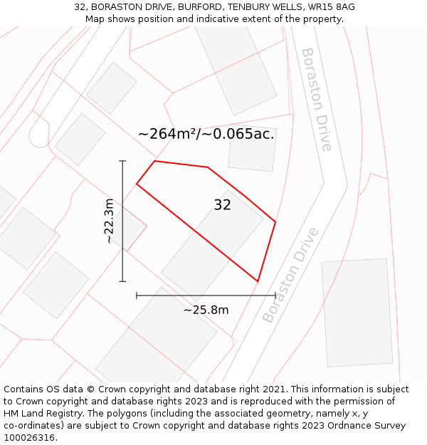 32, BORASTON DRIVE, BURFORD, TENBURY WELLS, WR15 8AG: Plot and title map