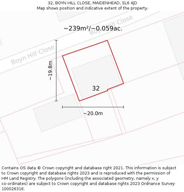 32, BOYN HILL CLOSE, MAIDENHEAD, SL6 4JD: Plot and title map