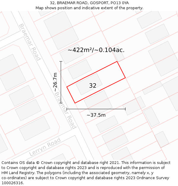 32, BRAEMAR ROAD, GOSPORT, PO13 0YA: Plot and title map