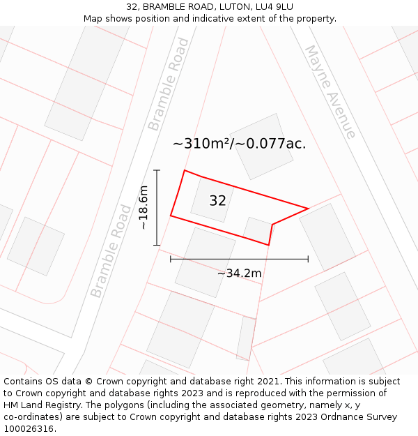 32, BRAMBLE ROAD, LUTON, LU4 9LU: Plot and title map