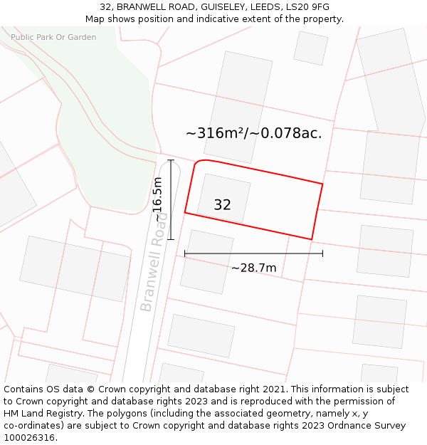 32, BRANWELL ROAD, GUISELEY, LEEDS, LS20 9FG: Plot and title map