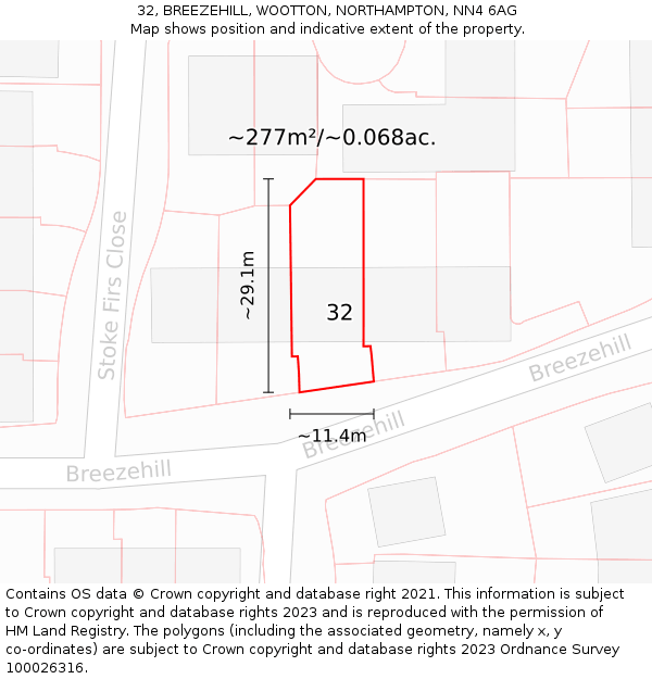 32, BREEZEHILL, WOOTTON, NORTHAMPTON, NN4 6AG: Plot and title map