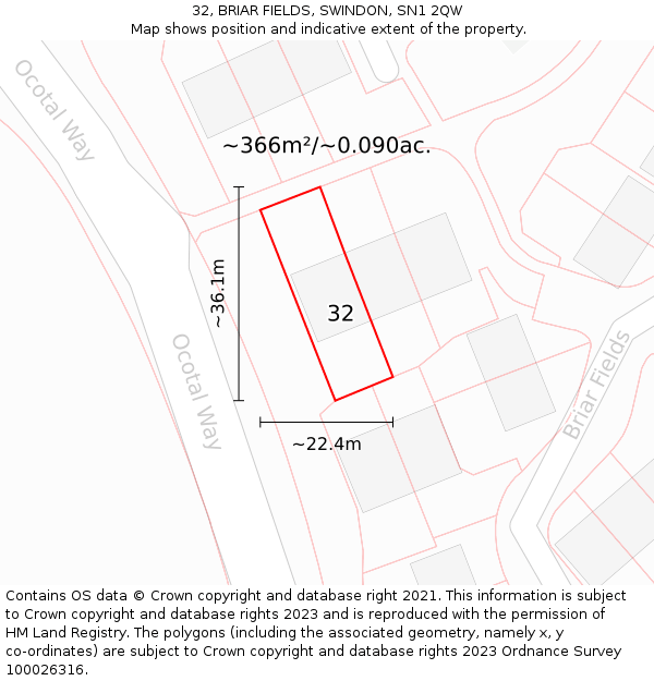 32, BRIAR FIELDS, SWINDON, SN1 2QW: Plot and title map