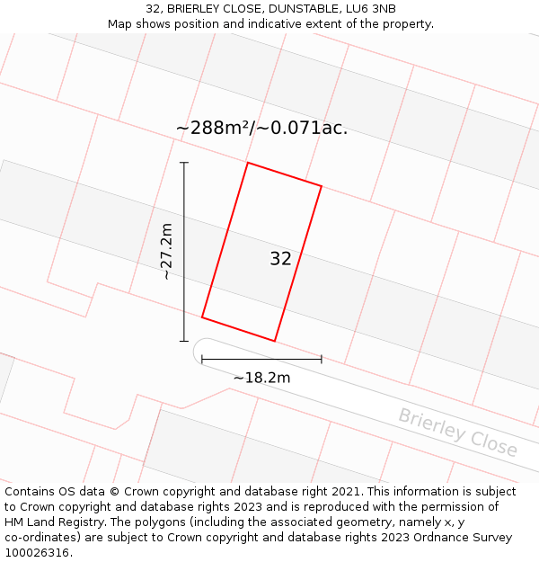 32, BRIERLEY CLOSE, DUNSTABLE, LU6 3NB: Plot and title map