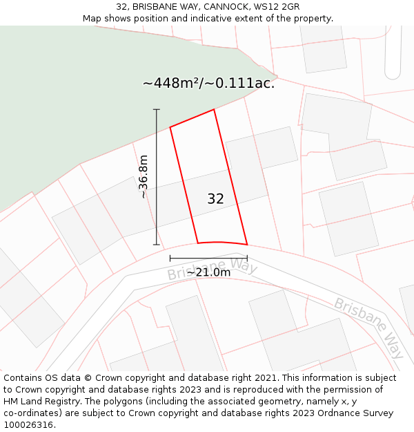 32, BRISBANE WAY, CANNOCK, WS12 2GR: Plot and title map