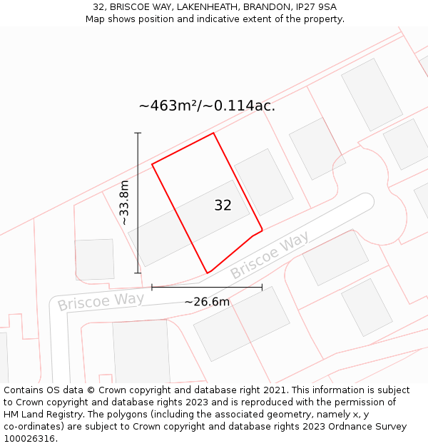 32, BRISCOE WAY, LAKENHEATH, BRANDON, IP27 9SA: Plot and title map