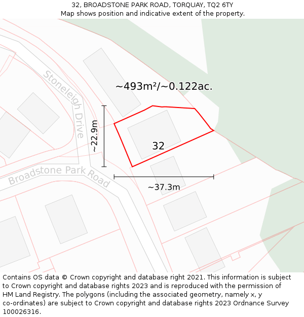 32, BROADSTONE PARK ROAD, TORQUAY, TQ2 6TY: Plot and title map