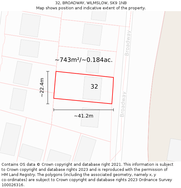 32, BROADWAY, WILMSLOW, SK9 1NB: Plot and title map