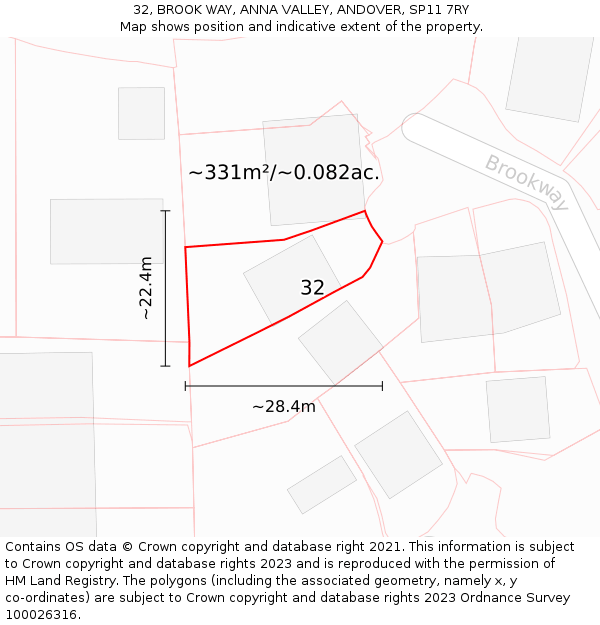 32, BROOK WAY, ANNA VALLEY, ANDOVER, SP11 7RY: Plot and title map