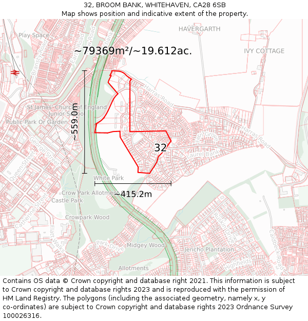 32, BROOM BANK, WHITEHAVEN, CA28 6SB: Plot and title map