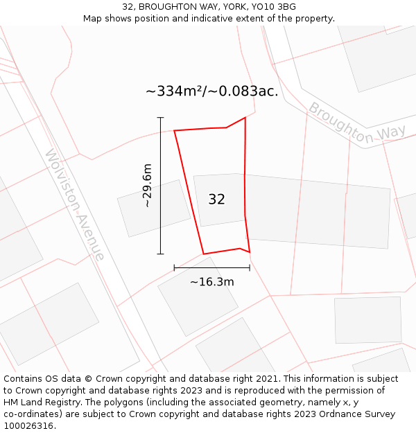 32, BROUGHTON WAY, YORK, YO10 3BG: Plot and title map
