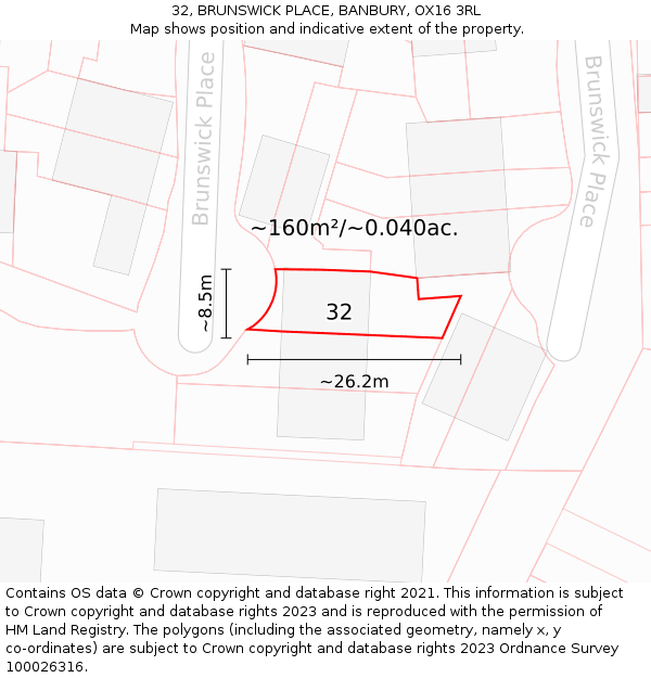 32, BRUNSWICK PLACE, BANBURY, OX16 3RL: Plot and title map