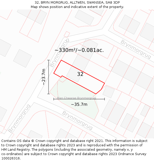32, BRYN MORGRUG, ALLTWEN, SWANSEA, SA8 3DP: Plot and title map
