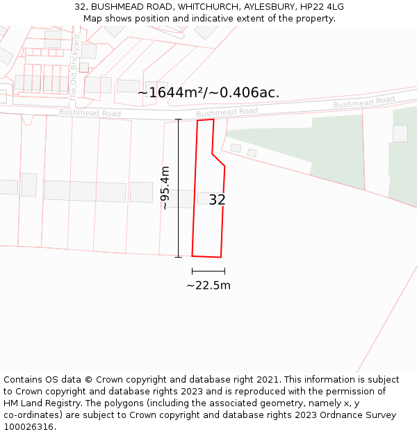 32, BUSHMEAD ROAD, WHITCHURCH, AYLESBURY, HP22 4LG: Plot and title map