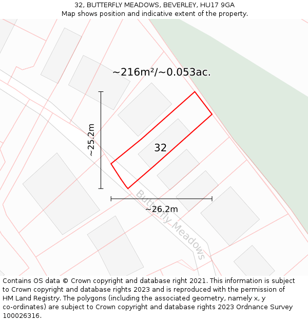 32, BUTTERFLY MEADOWS, BEVERLEY, HU17 9GA: Plot and title map