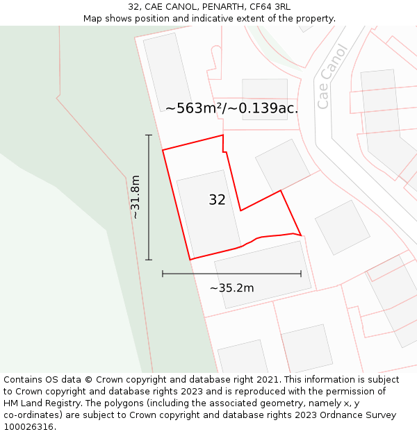 32, CAE CANOL, PENARTH, CF64 3RL: Plot and title map