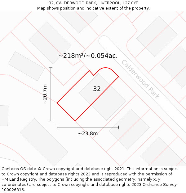 32, CALDERWOOD PARK, LIVERPOOL, L27 0YE: Plot and title map