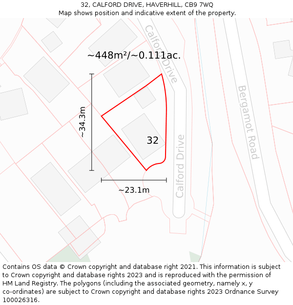 32, CALFORD DRIVE, HAVERHILL, CB9 7WQ: Plot and title map