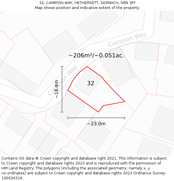 32, CAMPION WAY, HETHERSETT, NORWICH, NR9 3FF: Plot and title map