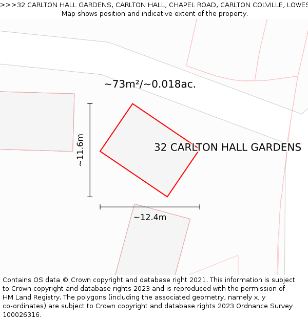 32 CARLTON HALL GARDENS, CARLTON HALL, CHAPEL ROAD, CARLTON COLVILLE, LOWESTOFT, NR33 8BL: Plot and title map