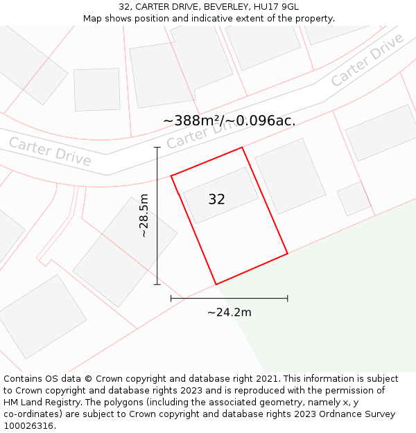 32, CARTER DRIVE, BEVERLEY, HU17 9GL: Plot and title map