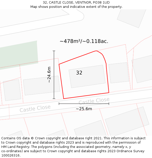 32, CASTLE CLOSE, VENTNOR, PO38 1UD: Plot and title map